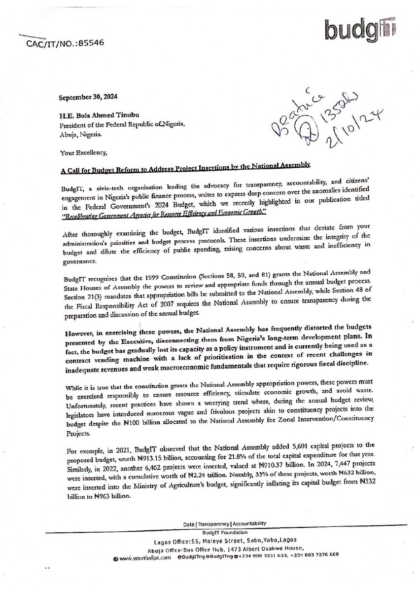 BudgITng's tweet image. N47.9 trillion proposed 2025 Budget is on the table!

Will @nassnigeria review it with integrity or fill it with insertions?

We’ve sent a letter, calling the attention of the Presidency, @officialABAT, @NGRPresident. Will the #2025Budget be the same story of misappropriation, or…