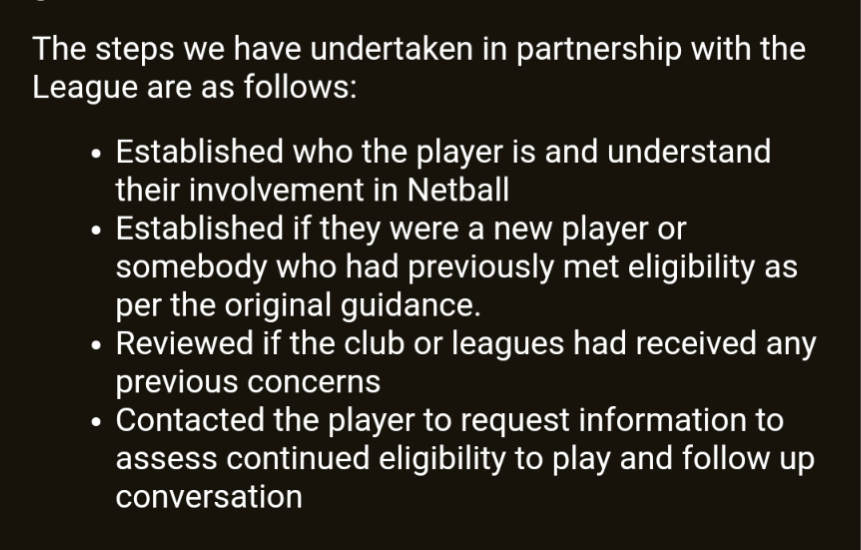 adhib's tweet photo. My daughter's return netball fixture with the team in her league that's fielding a large male GS is tomorrow. 

Last week, after 7 weeks of investigation, @EnglandNetball shared their conclusion: https://t.co/V4GBLzJKzR