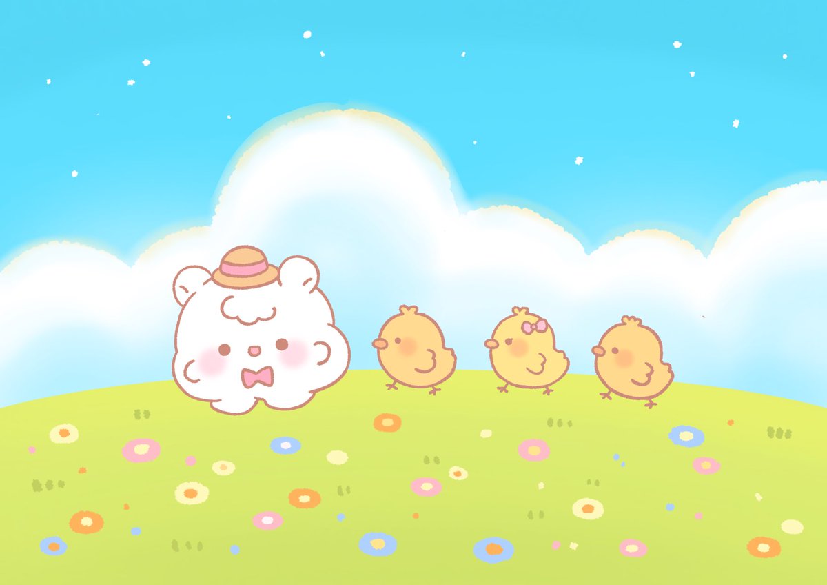 お友達がたくさんできたもっくん☁️🐥🌷

#ゆるいイラスト
#イラスト
#illustration
#もくもくもっくん