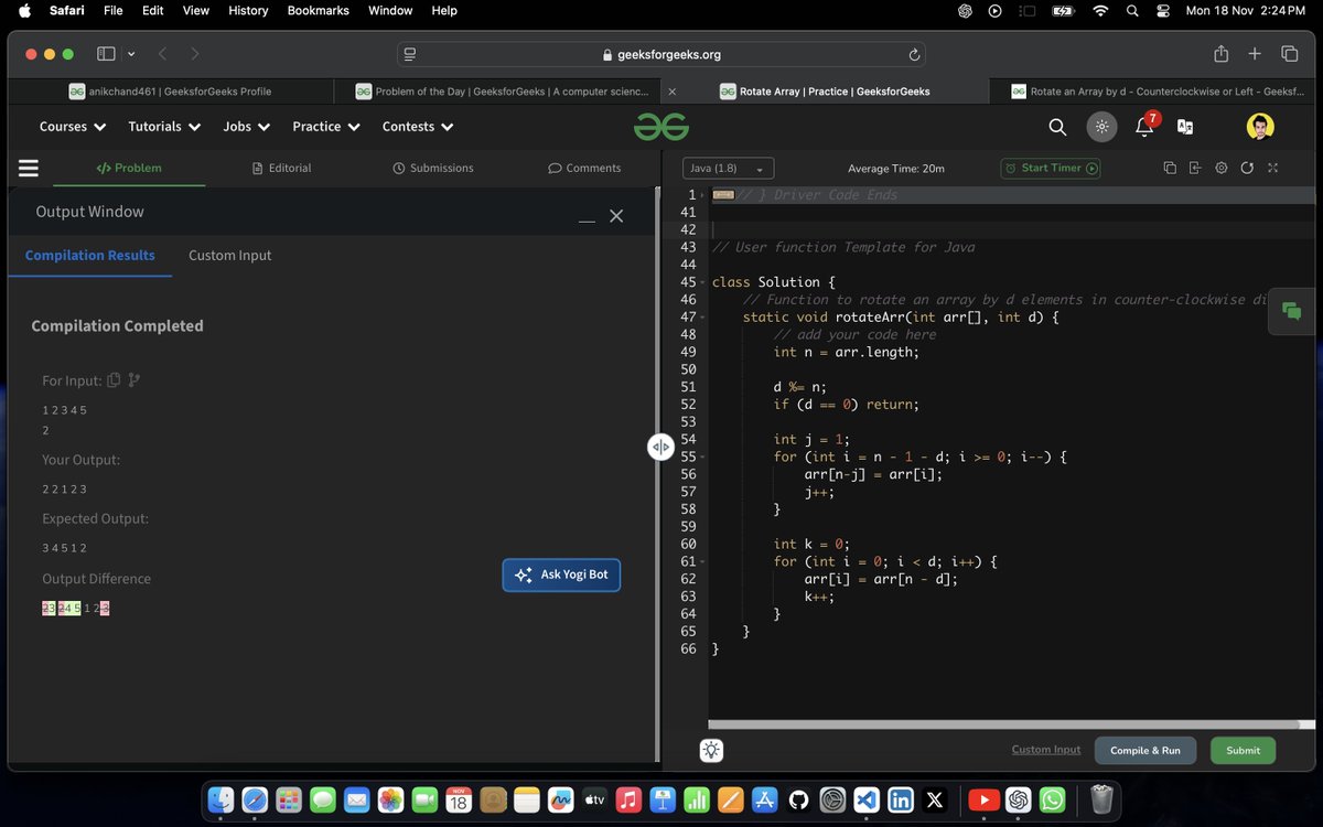anikchand461's tweet image. Attempted today’s POTD on GFG 🔍, wrote an answer but couldn’t submit due to issues. Will revisit &amp; crack it! 💯
#CodingJourney #GeeksForGeeks #BitwiseOperators #ProblemSolving #KeepCoding #NeverGiveUp #RestAndRecover #ProgrammingLife #POTD