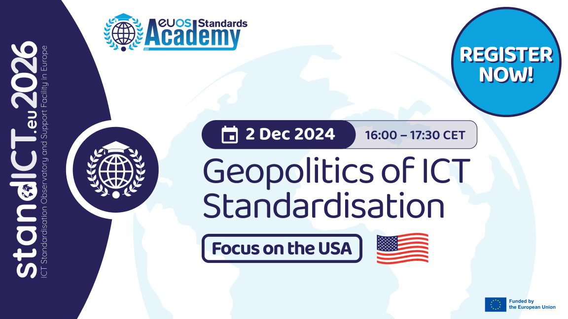 💥Upcoming Webinar - Save the Date!
🇺🇸Geopolitics of ICT Standardisation Webinar - Focus on the USA
🗓️2 December
🕓16:00 - 17:30 CET
🔗Register here: tinyurl.com/46hnxhhv
Join an expert discussion on USA #standardisation strategies &amp; the global impact of their #ICT activities!
