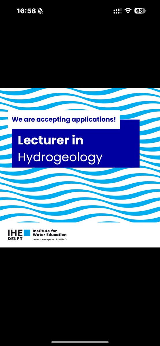 IHE Delft is hiring a Lecturer in Hydrogeology with a focus on groundwater modelling.

- PhD in Hydrogeology/Groundwater Hydrology
- Experience in groundwater modelling
- Passion for teaching and research
- Willingness to travel
Deadline: 24/11/24

Info: edu.nl/taayx
