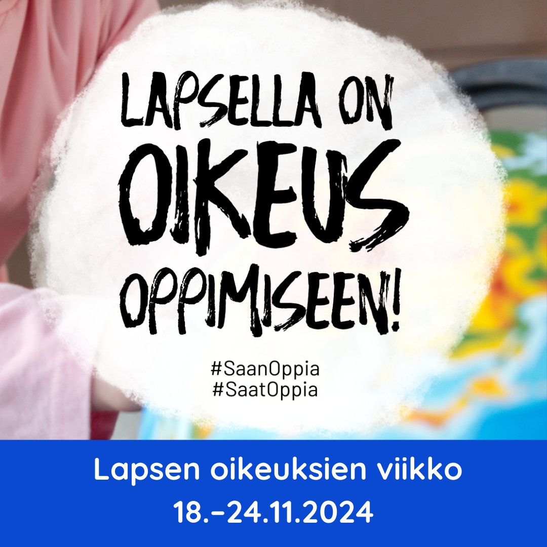 Lapsen oikeuksien viikko – jokaisen lapsen oikeus oppimiseen 🫶
Lapsen oikeuksien viikko on toiminnallinen teemaviikko, jonka tavoitteena on edistää YK:n lapsen oikeuksien sopimuksen tunnettuutta erityisesti lasten ja nuorten parissa: liikkuvakoulu.fi/lapsen-oikeuks…