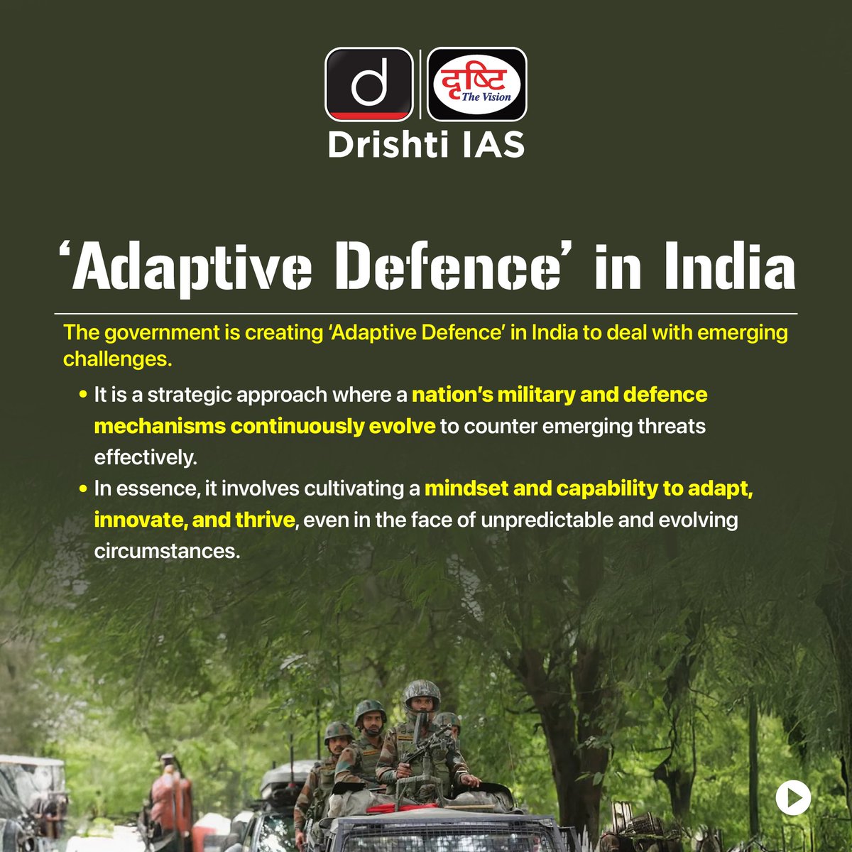 drishtiiaseng's tweet photo. Read about the ‘Adaptive Defence’ in India!
#DrishtiDailyBrief #AdaptiveDefence #Defence #India #Military #GovernmentOfIndia #DIC #IndianForce #DefenceIndustrialCorridor #Army #UPSC #IAS #DrishtiIAS #DrishtiIASEnglish https://t.co/STKeU03WRF