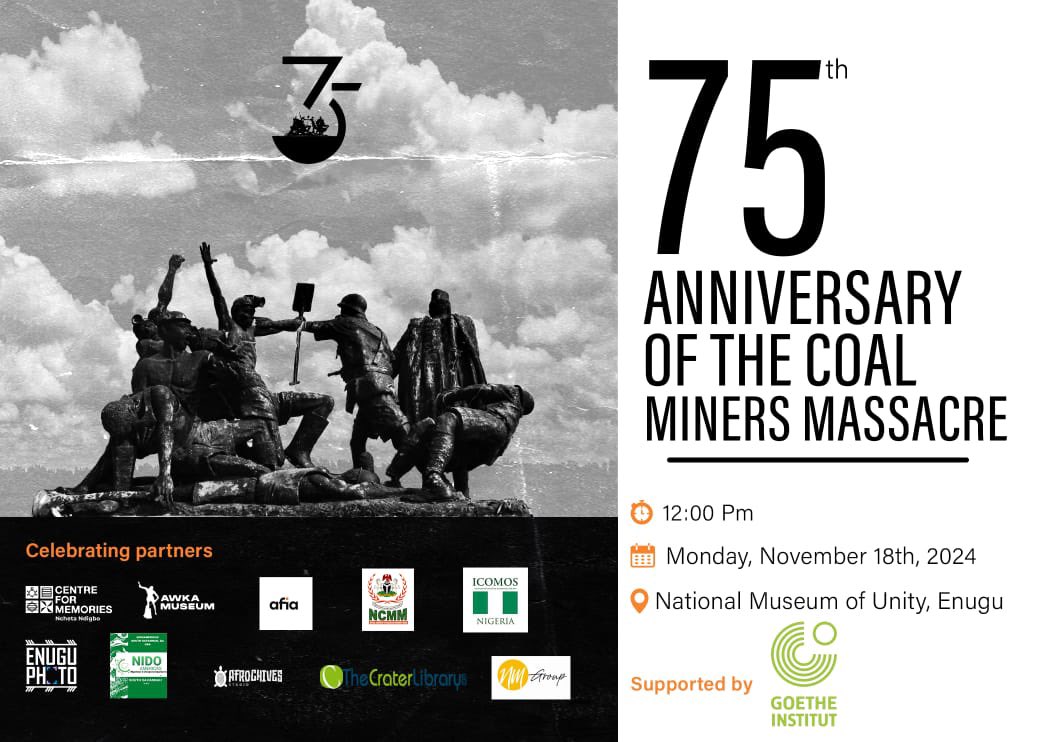 To mark this momentous anniversary, join us at 12:00 PM at the National Museum of Unity, Enugu for a commemoration organised in collaboration with <a href="/enuguphotofest/">Enugu Photo Festival</a>, Awka Museum, <a href="/AfiaTvOfficial/">AfiaTvOfficial</a>, NCMM, <a href="/ICOMOSNigeria/">ICOMOS-Nigeria</a>, NIDO, <a href="/afrochives/">Afrochives Studio</a>, @thecraterlib, and <a href="/jasmine_naza/">MEDIA. EVENTS. CREATIVE ECOSYSTEM.</a> Group.