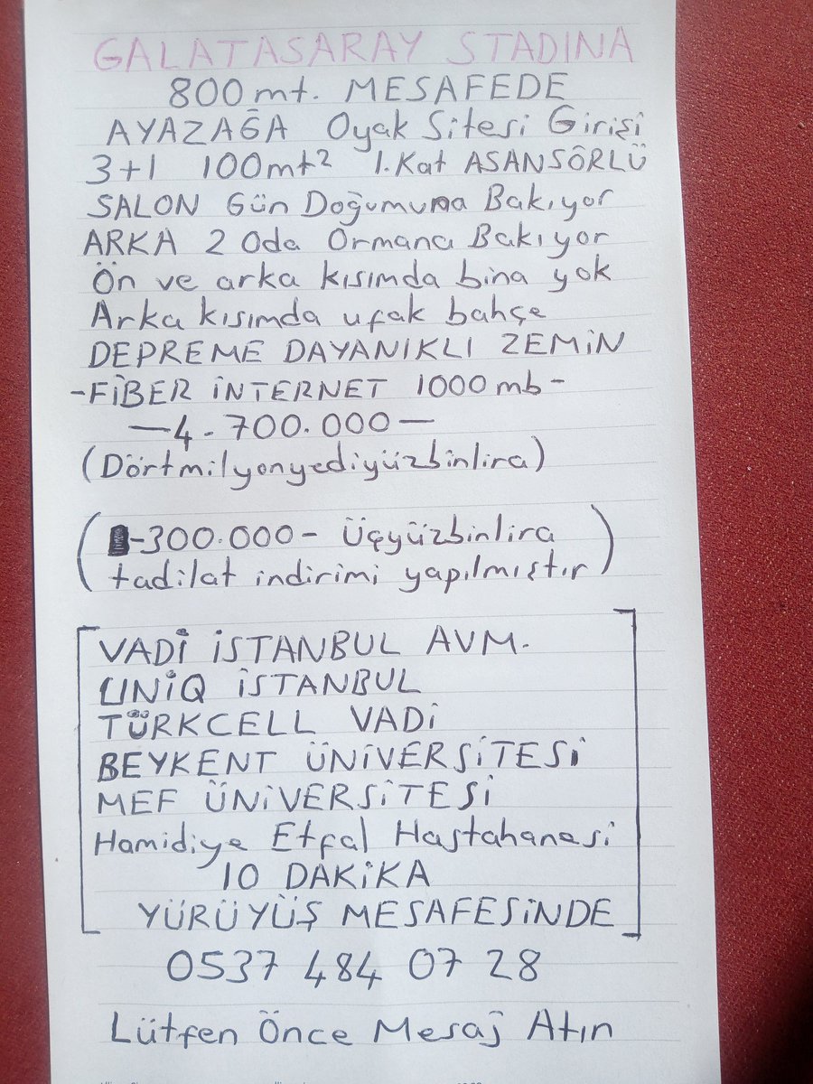 BarATK4's tweet photo. @GalatasaraySK Stada yakın satılık daire https://t.co/fvGok61qls