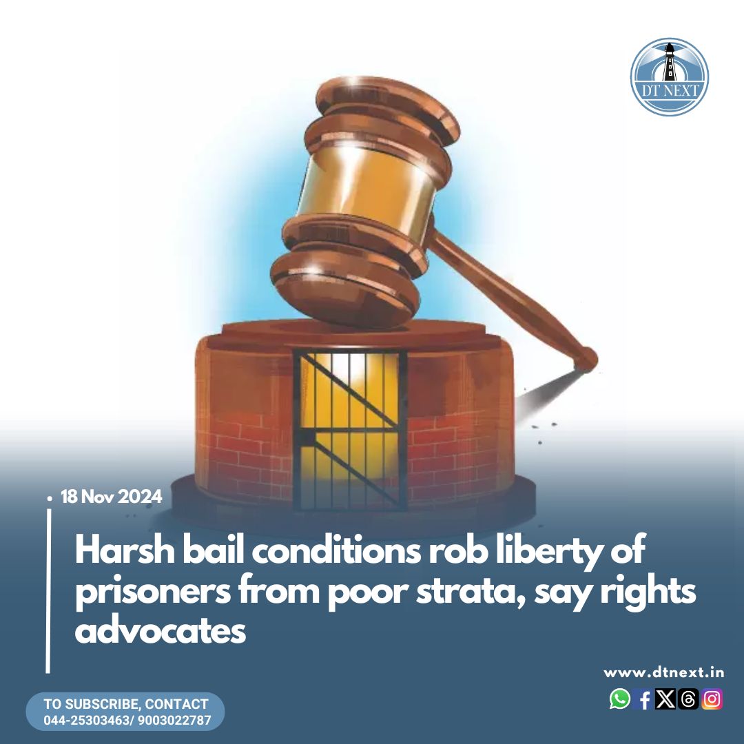 dt_next's tweet image. Bail conditions requiring #sureties and #property documents leave many #undertrials languishing in #prison, as #poor and unaware individuals struggle to fulfil these demands, leading to overcrowding in #TamilNadu #jails.

✒️ @shanmughamsj 
🔗Read:dtnext.in/news/tamilnadu…

#dtnext