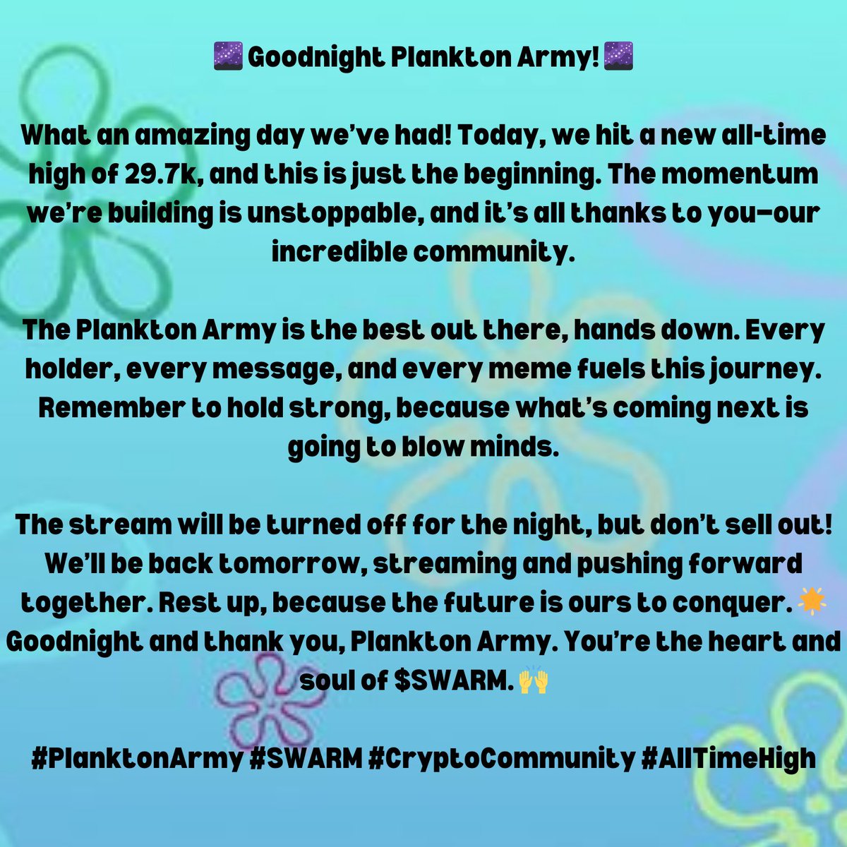 _PlanktonArmy_'s tweet photo. #PlanktonArmy #SWARM #CryptoCommunity #AllTimeHigh #KeepSwarming https://t.co/bzyhRH4q5g