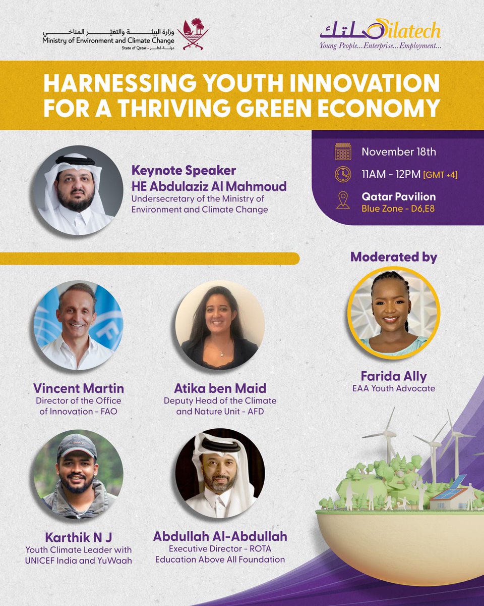 Youth at the Heart of the Green Transition! 🌱

Today at #COP29, we're discussing 'Harnessing Youth Innovation for a Thriving Green Economy.'

Empowering young people with green skills isn't just about jobs—it's about building a sustainable future for all. 

#YouthInnovation