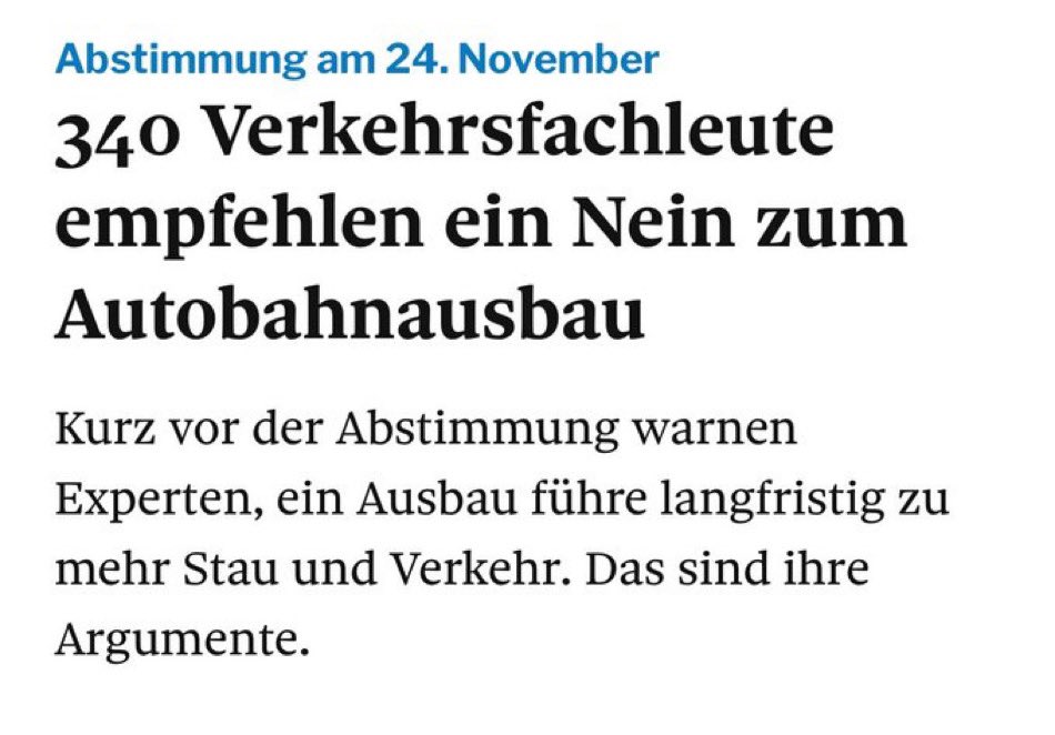 Jetzt das #Nein einwerfen:
- die 5.4 Milliarden (in echt wohl eher 7) investieren wir besser in die Zukunft, statt in eine rückwärtsgewandte Verkehrpolitik. 
- Neue Spuren führen zu mehr Verkehr, bis alle wieder im Stau stehen. 
- Grünfläche und Kulturland wird verbetoniert.