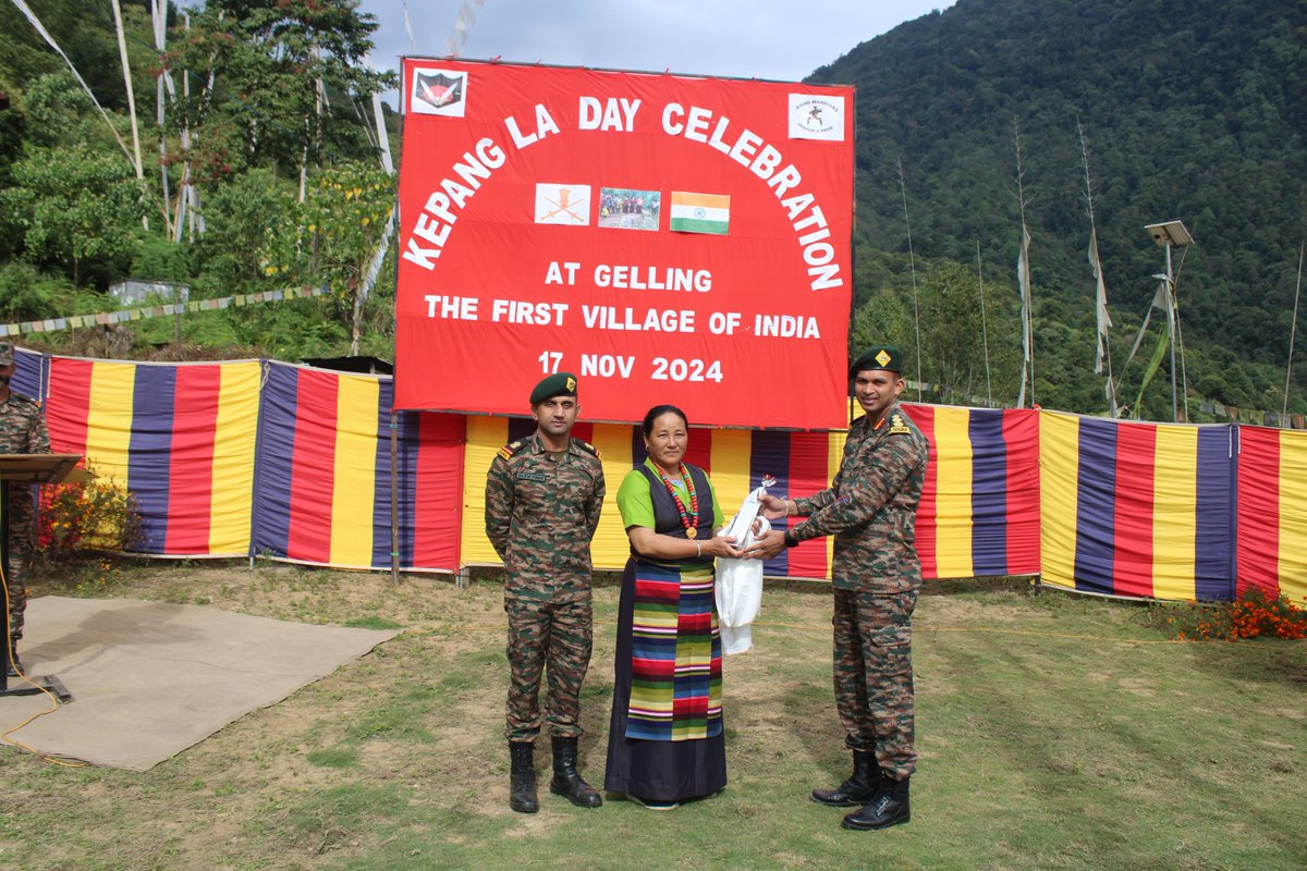 diproykg's tweet photo. Spear Corps Indian Army celebrated Kepangla Day at first India village Gelling on #17thNov24 to pay tribute to the martyrs who made supreme sacrifices during 1962 Indo China War &amp; also  to remember  the resilient saga of villagers who stood too strong to support the Indian Army. https://t.co/FK7OuberW0