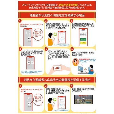 【#映像通報システム「Live119」運用中】

119番通報時、口頭だけでなく、状況に応じてスマホで撮影した映像を交えて伝えることができます。
指令管制員から利用をお願いされた場合、ご協力をお願いいたします！

成田市HP
city.narita.chiba.jp/anshin/page015…
ちば消防共同指令センター
chb1018.hs.plala.or.jp/report/live.ht…