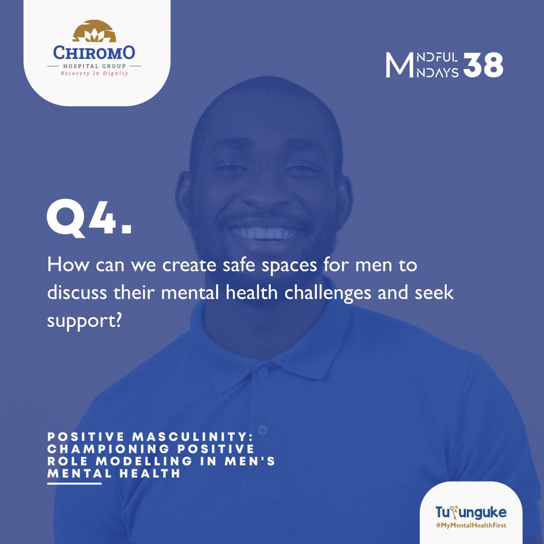Q4How can we create safe spaces for men to discuss their mental health challenges and seek support?
<a href="/_BayoAbiodun/">Adebayo Abiodun |#He4She|</a> <a href="/BosekTitus/">Tito Bos</a> <a href="/PdMaina/">Eng Pd.Maina</a> <a href="/wesleyochieng6/">wesley ochieng</a> <a href="/iankiplangat4/">ian kiplangat</a> <a href="/w_mwangi19/">⭐Wanjiru Mwangi ⭐</a> <a href="/njambi_gacheru/">Psychologist Magdaline Njambi</a> <a href="/khannafisa07/">nafisa khan</a> <a href="/Muthoni_mk/">Muthoni☀</a> #masculinity #men #mensmentalhealth…