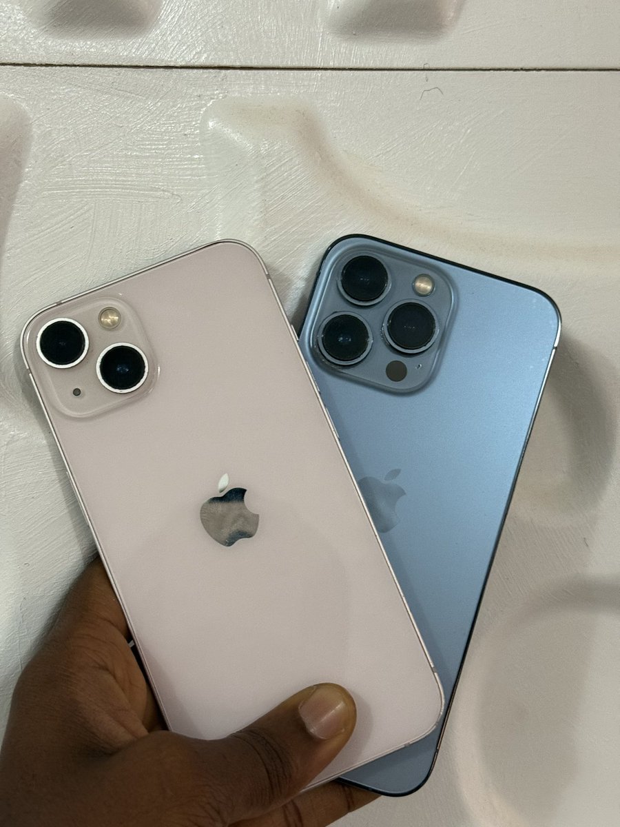 simified2's tweet photo. Neatly used #IPhone #13 and #13pro for sale.

The prices are 550k for the 13 and 720k for the pro (slightly negotiable).

Both are in good working conditions. https://t.co/ij6Idf1RrA