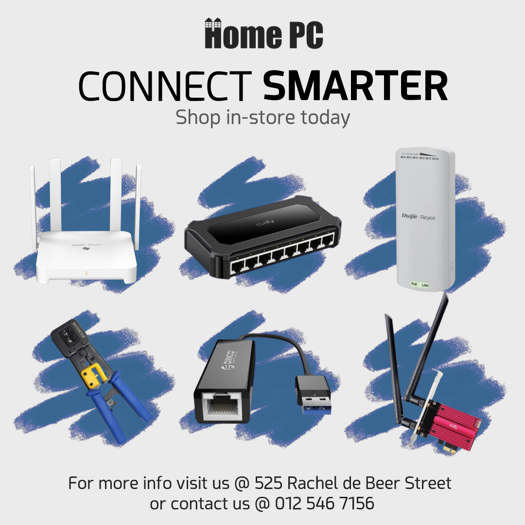 HomePCCC's tweet image. Looking for faster, more reliable internet? We’ve got you covered! From high-speed WiFi 6 routers to Ethernet adapters and essential tools – find everything you need to stay connected.

📍 Visit us at 525 Rachel De Beer Street, Pretoria North 📞 Call us at 012 546 7156