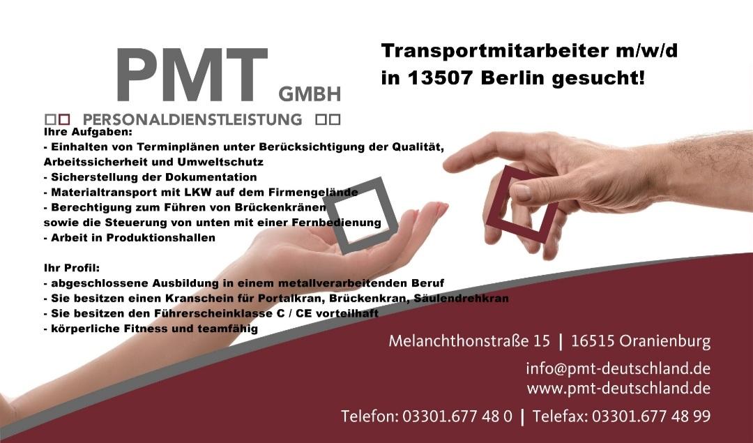 Hallo wir suchen #transportmitarbeiter in #berlin

Schickt uns eure #bewerbung an
bewerbung@pmt-deutschland.de 

#pmt #pmt_personal #pmtgmbh #potsdam
#jobs #jobsuche #jobsohv #jobsoberhavel
#berlin #jobs #jobsuche #berlinjobs #jobsinberlin #jobangebot #job