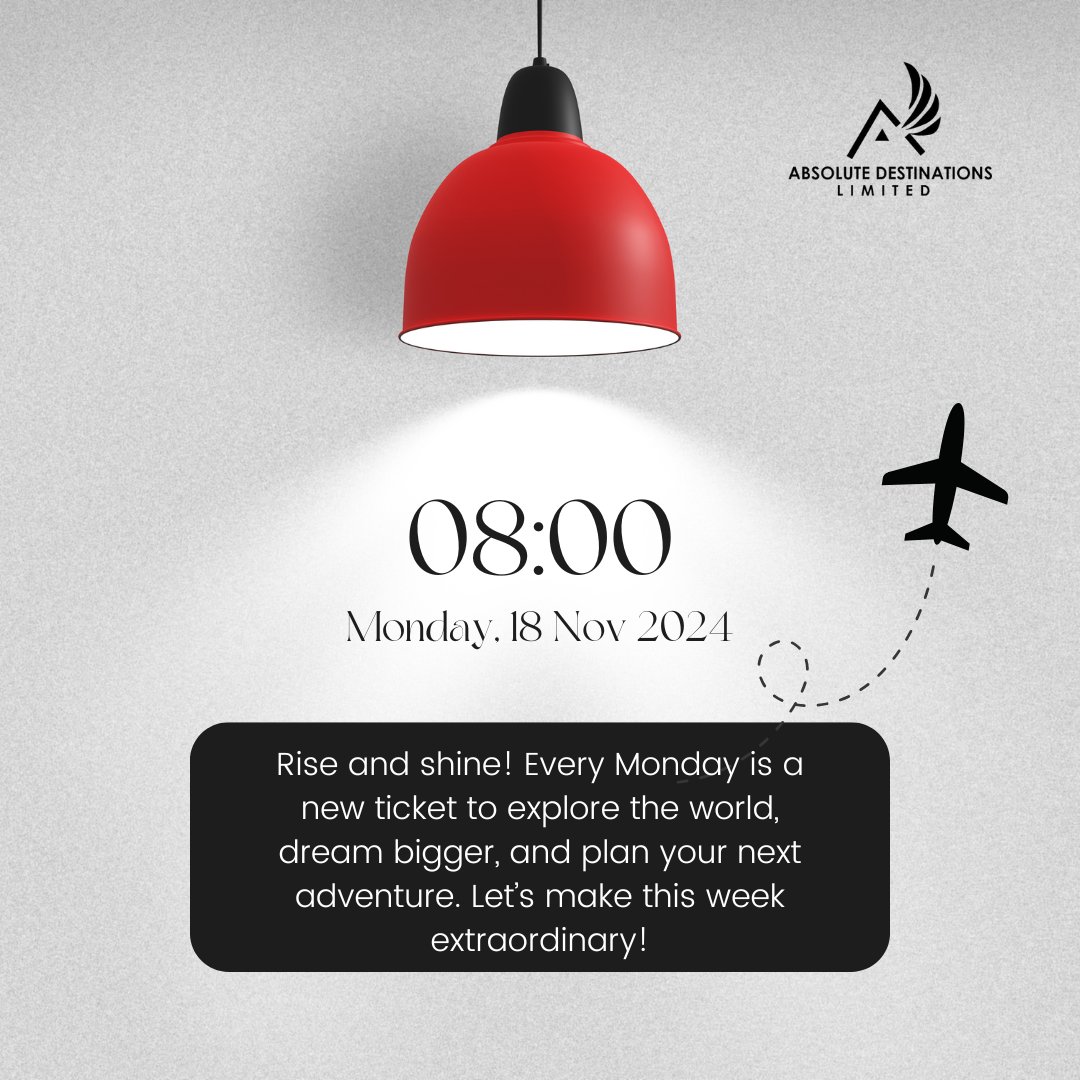 AbsoluteDestin4's tweet image. Rise and shine! Every Monday is a new ticket to explore the world, dream bigger, and plan your next adventure. Let’s make this week extraordinary! 🌟 #MondayMotivation #AbsoluteDestinations