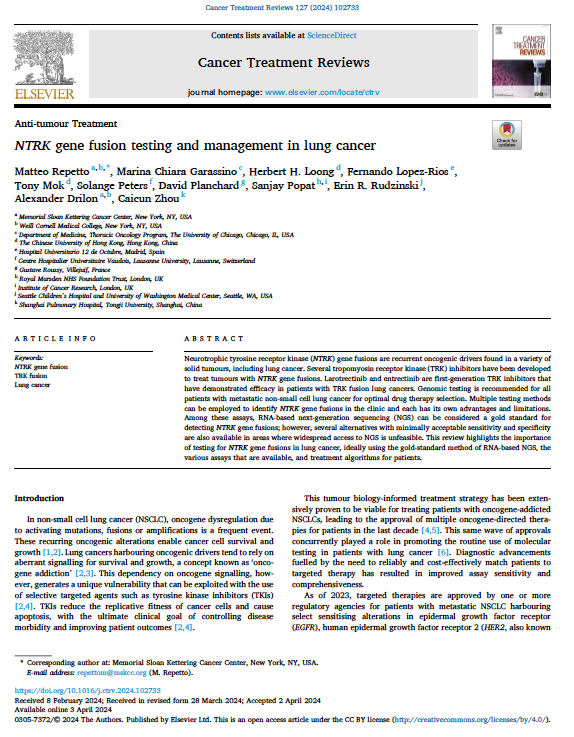 herbloong's tweet image. Our recent review paper on #NTRK gene fusion testing in the management of #NSCLC. A truly international 🌎 effort to consolidate #bestpractice #recommendations for #testing and #treatment of #NTRKpositive disease.  Full text available here: cancertreatmentreviews.com/article/S0305-…

@DrSanjayPopat