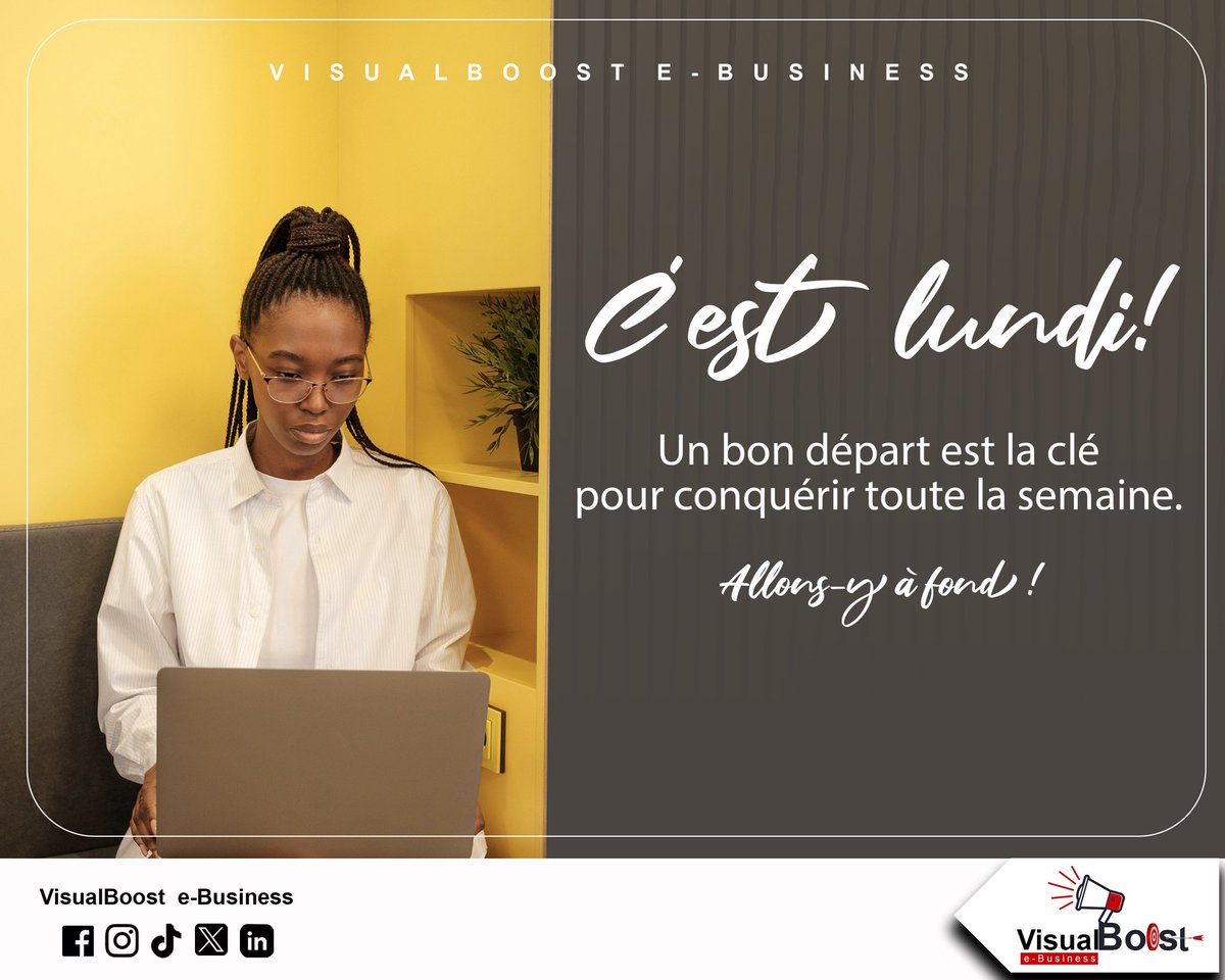 Visualboost_eB's tweet image. 𝗖&apos;𝗲𝘀𝘁 𝗹𝘂𝗻𝗱𝗶!

Un bon départ est la clé pour conquérir toute la semaine. 

Allons-y à fond !

#Lundi #Motivation