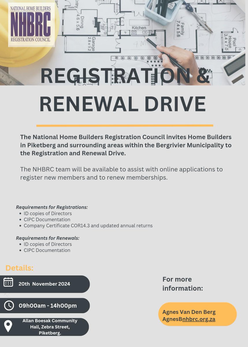 NHBRC's tweet image. 👷‍♂️👷‍♀️👷‍♂️👷‍♀️

#RegistrationandRenewal #NHBRCServices #AssuringQualityHome