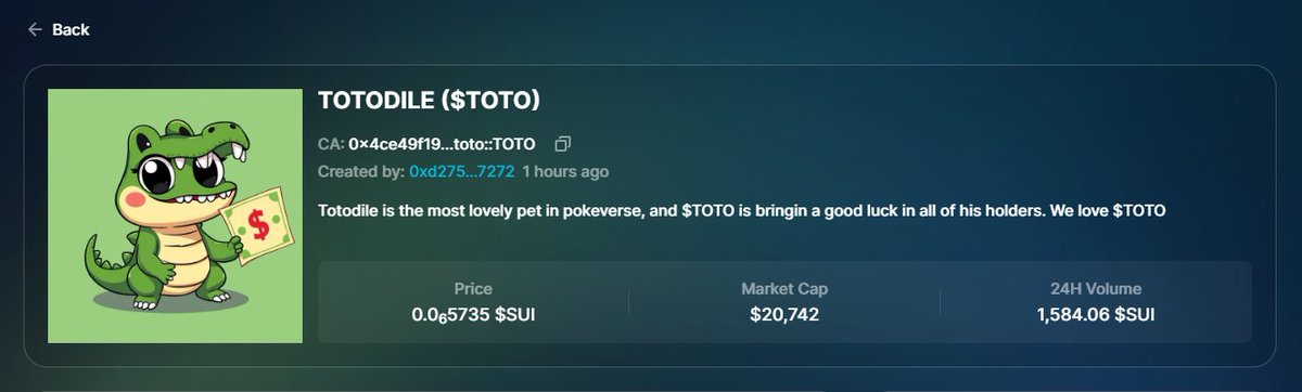 Totodile715841's tweet photo. Touch down first milestone $20K mcap!

Retweet this and get a chance to win 1,000,000 $TOTO

https://t.co/p7yy27DLcX

Let's make $SUI memes the greatest! https://t.co/GbK0IpLEpw
