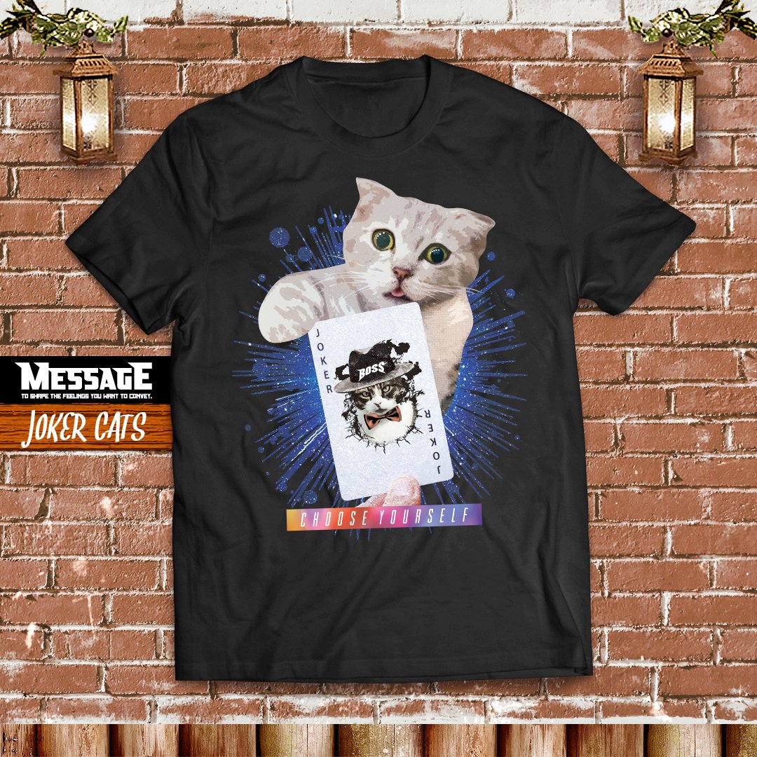 Tshirts_MessagE's tweet photo. おもしろねこTシャツ「JOKER CATS」
ジョークを引いて笑っていこう！
明るい人生を選ぶのはあなた自身☆
https://t.co/bqtaqSvLDI https://t.co/YHYxPzeAMf