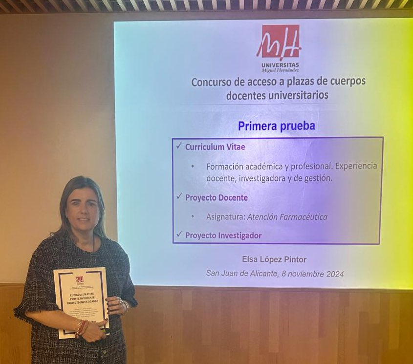 La semana pasada conseguí la plaza de Profesora Titular de Universidad en la Facultad de #Farmacia de la <a href="/UniversidadMH/">UMH</a>. Un logro tras años de #Investigación, #Gestión y #Docencia en #AtenciónFarmacéutica. Seguimos con grandes proyectos! 🚀 #Farmacia #Educación #Ciencia
