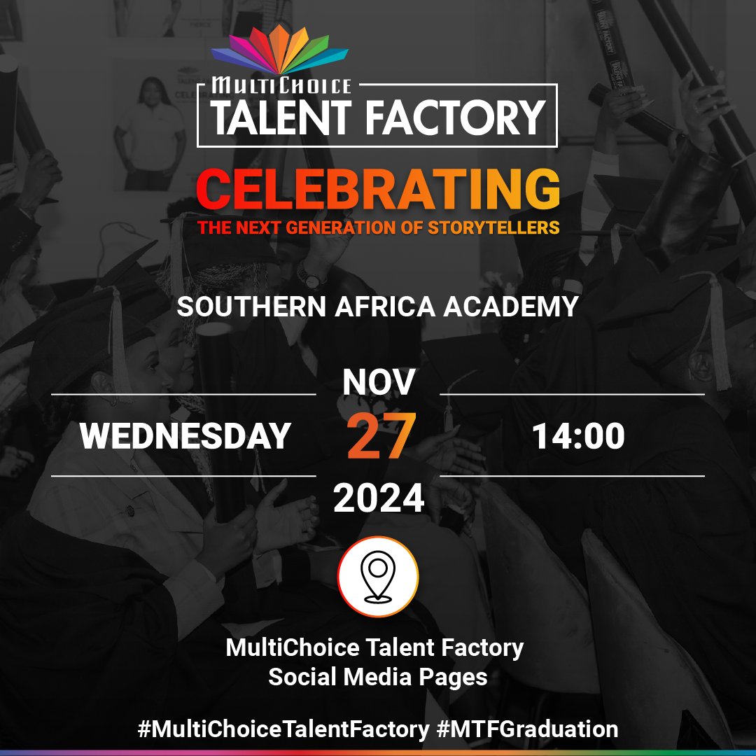 MCTalentFactory's tweet photo. 🎓 The Countdown Begins! 🎓

Join us as we celebrate the incredible achievements of the Southern Africa Academy graduates! These storytellers are ready to make their mark in film and television.
📅 Date: Wednesday, 27 November 2024
🕑 Time: 14:00 https://t.co/nAm06Q6MVT
