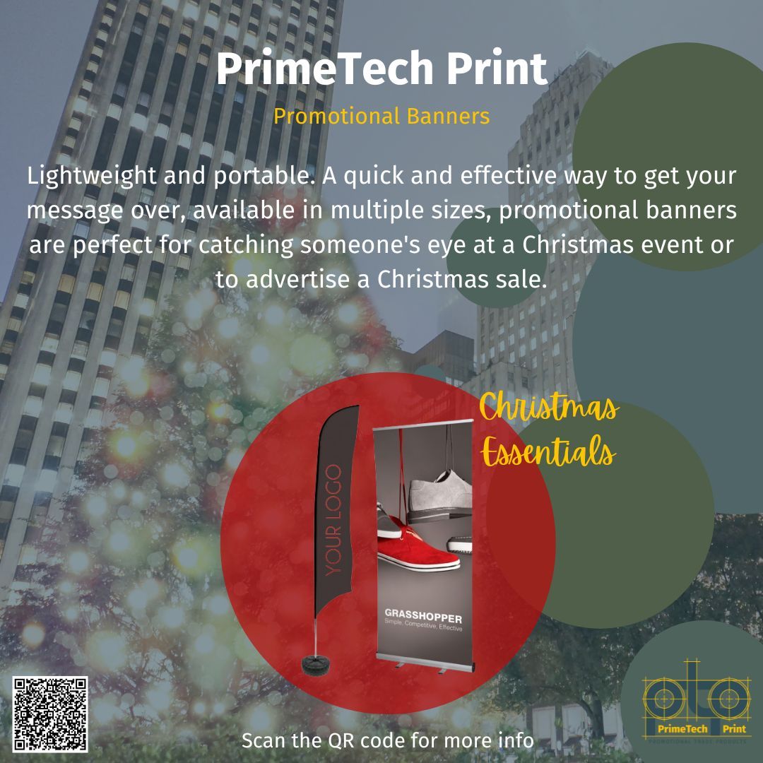 PrimeTechPrint's tweet photo. Calling all Promo Distributors! - Get the most out of your clients customers events with these Eco-friendly, convenient  banners. 🎄

Scan the QR code for more information. 😊

#ChristmasEssentials #Advertising #ChristmasEvent https://t.co/x1oUHE3mFF
