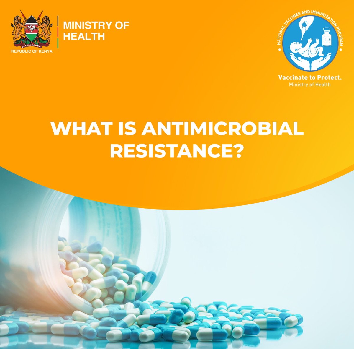 VaccinesKenya's tweet image. Antimicrobial resistance (AMR) is a growing threat as germs resist medicine. Protect yourself with vaccines, use medicines wisely, and follow medical advice to combat AMR. 

#WorldAntimicrobialAwarenessWeek 
#VaccinateToProtect 
#VaccinesSaveLives