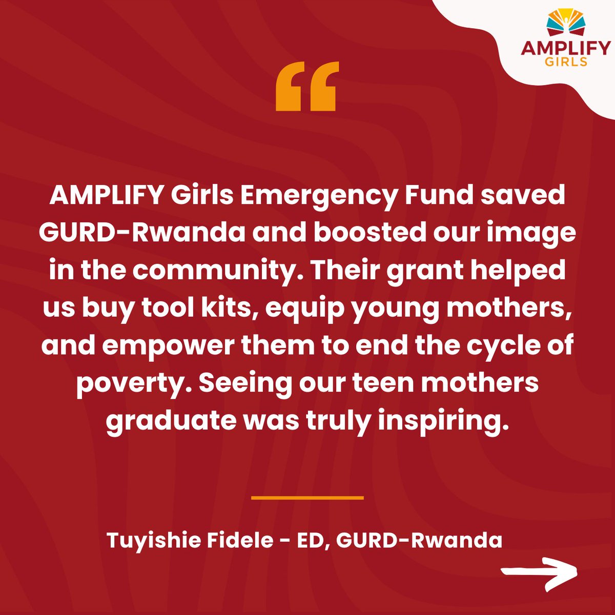 AMPLIFY_Girls's tweet photo. When anticipated funding didn't materialize, @RwandaGurd applied for the AMPLIFY Girls Emergency Fund and received a grant of $2500 to cover the training fees, materials and childcare for their participants, and tools for the continuation of their ICYIZIZERE Design Hub. 2/2
#AMPLIFYHer