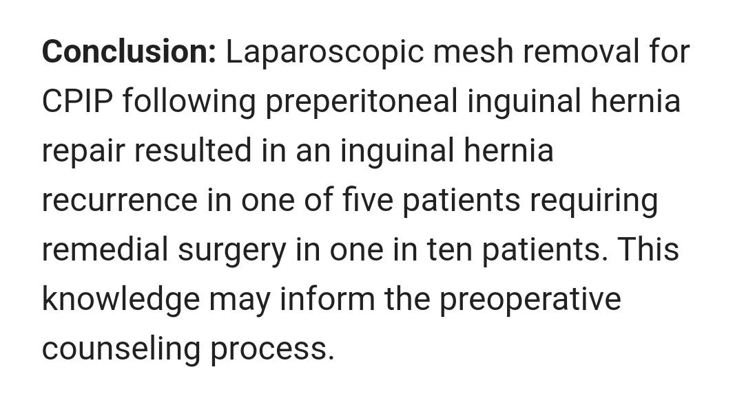 European Hernia Society (@eurohernias) on Twitter photo bit.ly/48SIB4m #InguinalHernia recurrence after laparoscopic mesh removal for #CPIP: a single-center experience with 11 years of practice.
#HerniaSurgery #GroinHernia #ChronicPain <a href="/SurgEndosc/">Surgical Endoscopy</a> bit.ly/48SIB4m #InguinalHernia recurrence after laparoscopic mesh removal for #CPIP: a single-center experience with 11 years of practice.
#HerniaSurgery #GroinHernia #ChronicPain <a href="/SurgEndosc/">Surgical Endoscopy</a>