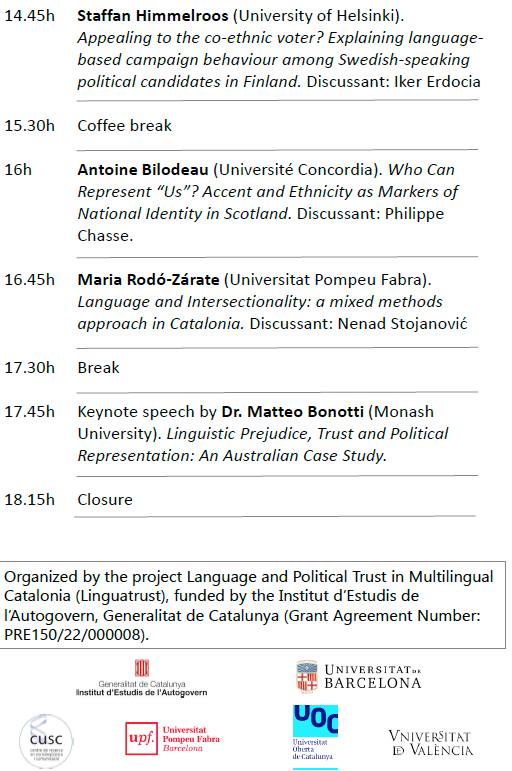 Toni Rodon (@tonirodon) on Twitter photo 👅Kicking off the Linguatrust workshop.
We will spend the day discussing fascinating papers on the relationship between language and political attitudes <a href="/aflorsmas/">Avel·lí Flors Mas</a> <a href="/nufranco/">Núria Franco Guillén</a> <a href="/bernat_puertas/">Bernat Puertas</a> <a href="/sergimorales/">Sergi Morales-Gálvez</a> <a href="/autogoverncat/">Institut d'Estudis de l'Autogovern</a> 👅Kicking off the Linguatrust workshop.
We will spend the day discussing fascinating papers on the relationship between language and political attitudes <a href="/aflorsmas/">Avel·lí Flors Mas</a> <a href="/nufranco/">Núria Franco Guillén</a> <a href="/bernat_puertas/">Bernat Puertas</a> <a href="/sergimorales/">Sergi Morales-Gálvez</a> <a href="/autogoverncat/">Institut d'Estudis de l'Autogovern</a>