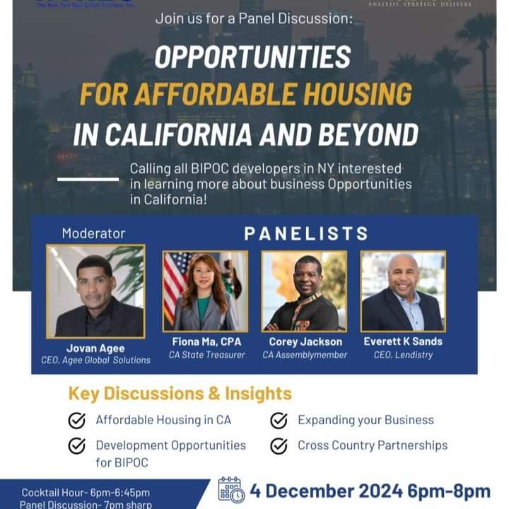 JovanAgee's tweet photo. Join the NY Real Estate Chamber &amp; Agee Global Solutions for this insightful panel.

📅 Dec. 4, 2024 🕕 6p - 8p (Cocktail Hour starts at 6p)

📍Victoria Renaissance Hotel, 233 W 125th St, NY, NY. RSVP by Nov. 25 at info@nyrechamber.com

This event is open to all, RSVP is required. https://t.co/XrTx9HuKV0