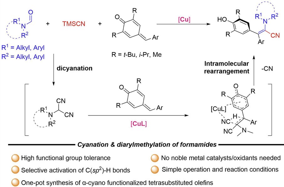 Copper-Catalyzed Regioselective Cyanation/Diarylmethylation of Formamides: Construction of α-Cyano Functionalized Tetra-Substituted Olefins

doi.org/10.1002/cjoc.2…