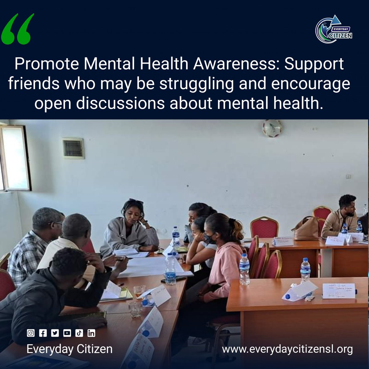 everydaycitize's tweet photo. ⁠Promote Mental Health Awareness: Support friends who may be struggling and encourage open discussions about mental health.

#everydaycitizen #SierraLeone #youth #responsiblecitizen #leaders. https://t.co/5zyd6oGDKw