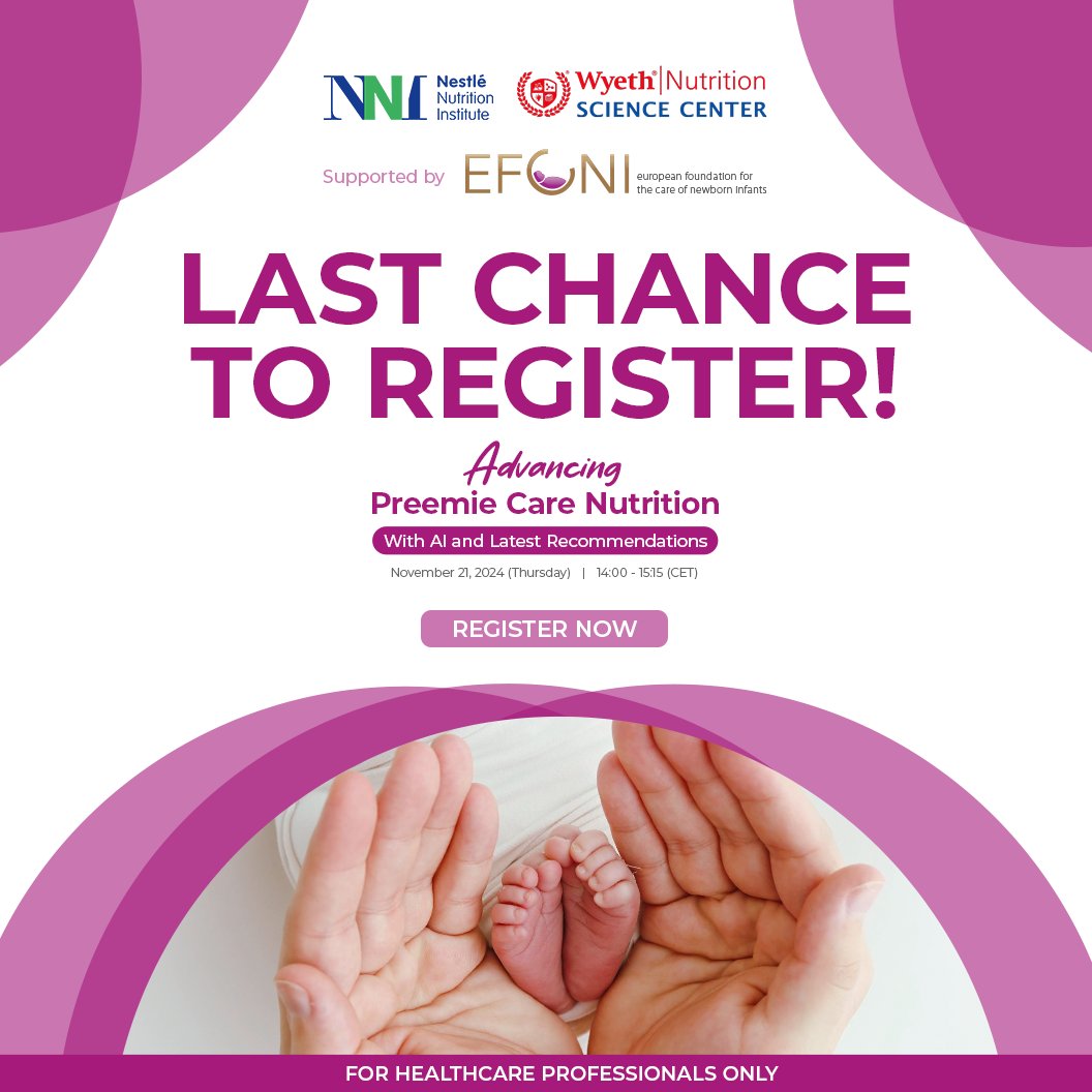 WNSC_Global's tweet photo. 👣🌍 Our #WorldPrematurityDay2024 webinar is coming up!

📢 Don’t miss this latest webinar from Nestlé Nutrition Institute and Wyeth Nutrition Science Center to be updated on the latest advancements in #preterm infant nutrition care. ​ Register at ➡🌐 https://t.co/fkePeq2j0O https://t.co/uiHcmPC5Tp