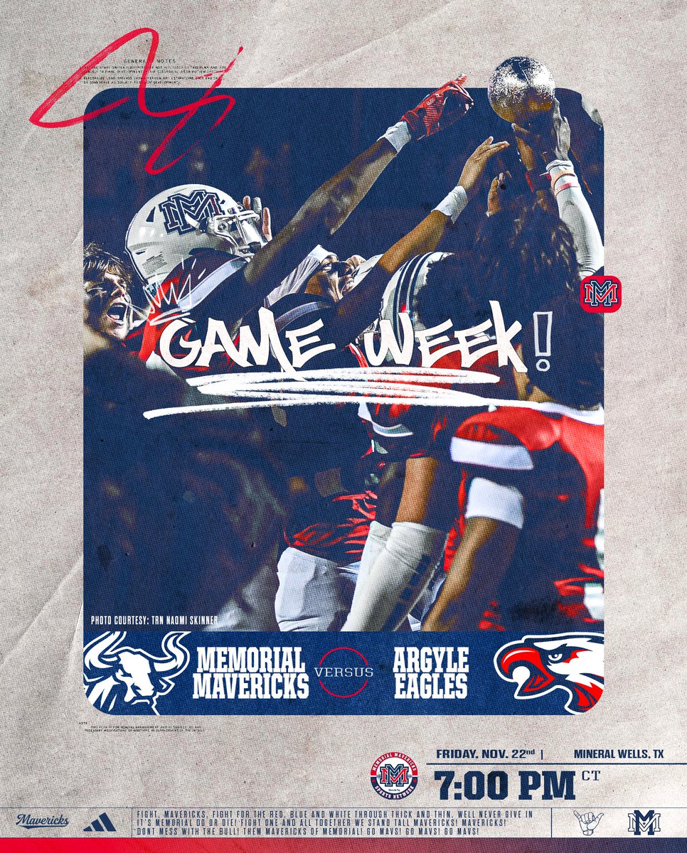 🔴⚪️🔵Playoffs Round 2🔵⚪️🔴

Gold Ball Season! The hunt is on!

🏟️ Rams Stadium, Mineral Wells, TX
⏲️ 7:00 PM
📅 Friday 11/22
📻 @MemorialS - MavsOnTop.com
📺 TBA

Photo Courtesy: <a href="/Naomi_TRN/">Naomi Skinner TRN</a> 

#MavsOnTop 🤙