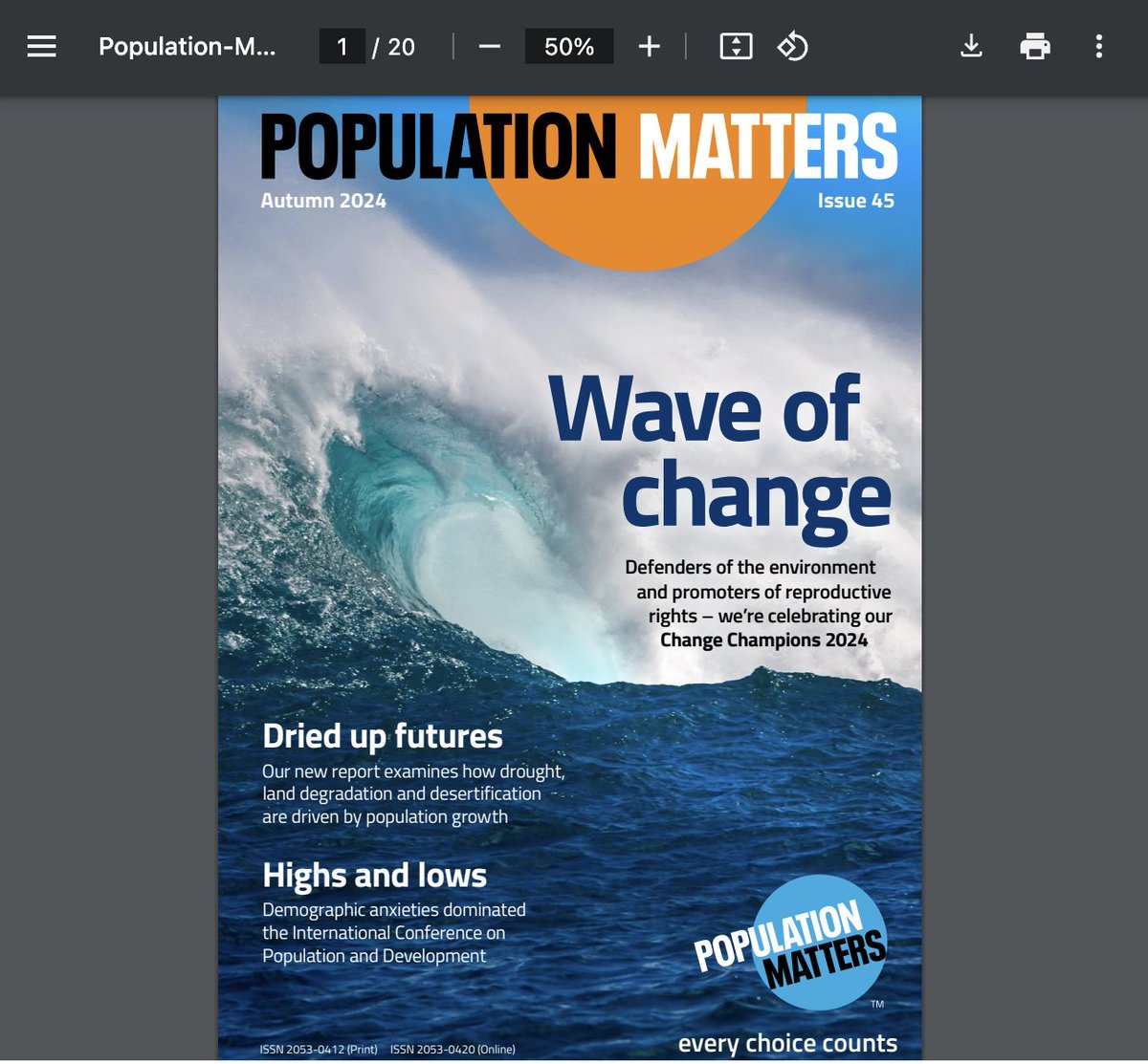 Explore the latest in sustainability, population, and solutions for a fairer future in our fall mag.
🌍  It dives into:
✅ The fight for r#eproductiverights in a changing world
✅ Bold alternative economics ideas
✅ Inspiring stories of local actions 
👇
populationmatters.org/resources/popu…