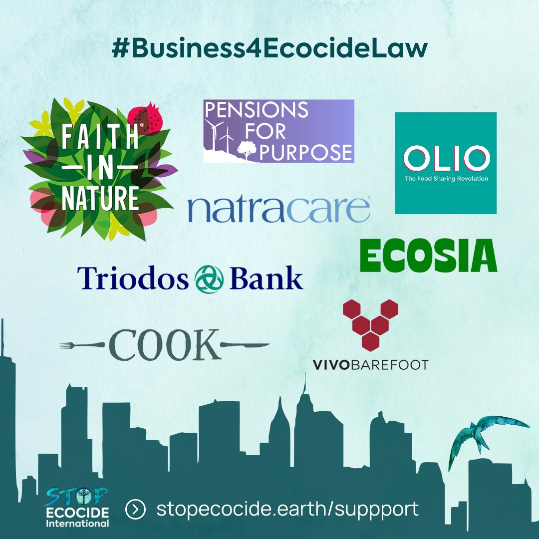 Great news! 🌱💼

Amazing companies like <a href="/theCOOKkitchen/">COOK</a>, <a href="/natracare/">natracare</a>, <a href="/MMMoneyMatter/">Make My Money Matter</a> &amp; <a href="/Pension4Purpose/">Pensions for Purpose</a> have signed the business open letter calling for an international crime of #ecocide!

Join the call HERE ➡️: stopecocide.earth/support#busine…

#StopEcocide #Business4EcocideLaw