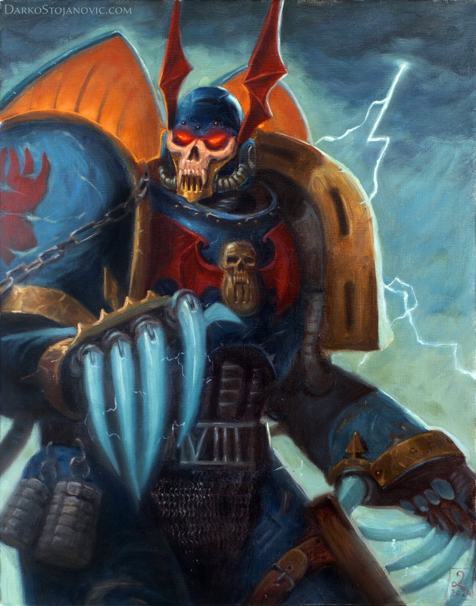 DarkoS_Art's tweet image. A new Warhammer 40000 painting, fresh from the easel. "Ave Dominus Nox", oil on paper, 40x50 cm.

The original is for sale, DM me if interested. 🦇

And the next legion will be the 5th legion, the White Scars. ⚡️

#wahammer40k #spacemarine #nightlords #oilpainting #illustration