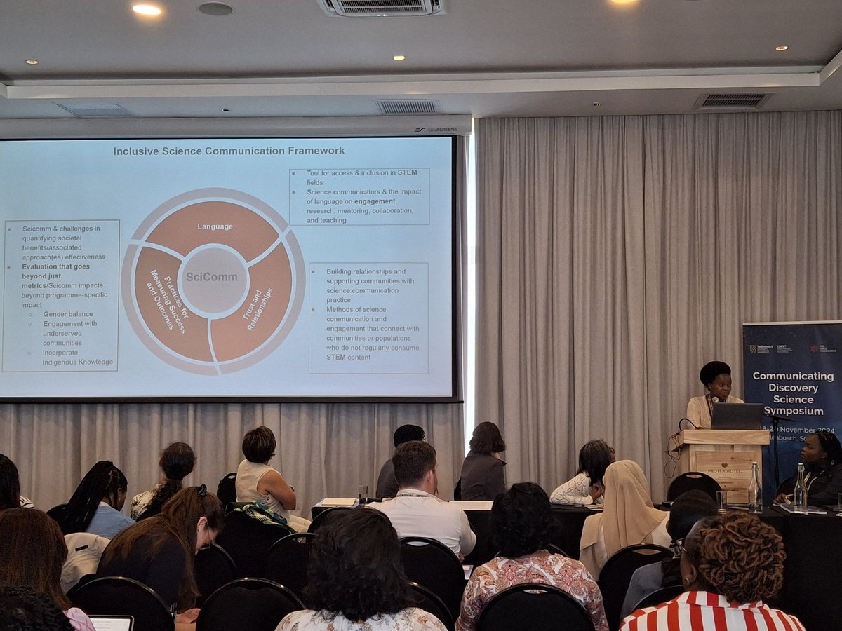 burger_magda's tweet photo. Rejoyce Gavhi-Molefe on the importance of incorporating Afrocentric perspectives into #SciComm.. @aims_outreach #discscicomm24 https://t.co/jCL04x0eEq