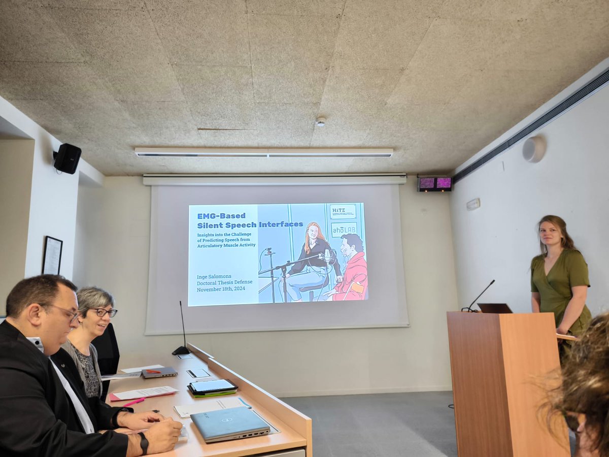 Aholab Taldea (@aholab) on Twitter photo Inge Salomons ha defendido hoy su tesis doctoral "EMG-Based Silent Speech Interfaces Insights into the Challenge of Predicting Speech from Articulatory Muscle Activity" obteniendo la máxima calificación. Zorionak, <a href="/IngeSalomons/">Inge Salomons</a> ! Inge Salomons ha defendido hoy su tesis doctoral "EMG-Based Silent Speech Interfaces Insights into the Challenge of Predicting Speech from Articulatory Muscle Activity" obteniendo la máxima calificación. Zorionak, <a href="/IngeSalomons/">Inge Salomons</a> !