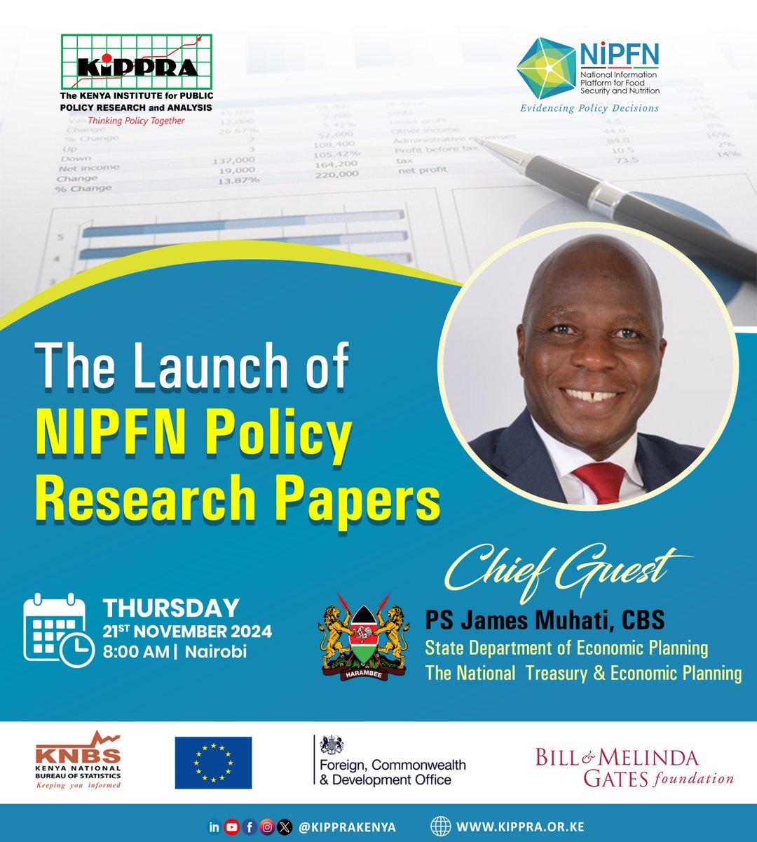 KIPPRAKENYA's tweet photo. The @KIPPRAKENYA in collaboration with @KNBStats will on 21st  November 2024 launch the National Information Platform for Food Security and Nutrition (NIPFN) policy research papers. The policy research papers focus on nutrition and food security. The launch will be presided over by @Planning_Ke PS @JBMuhati
#NIPFN
#Nutrition #FoodSecurity
#ThinkingPolicyTogether