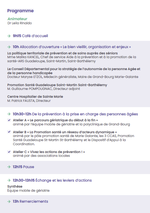 PromoSanteGpe's tweet photo. A vos Agendas!
@PromoSanteGpe  vous invite à une matinée intitulée "Regards croisés entre les acteurs sur le Bien vieillir, pour « aller vers » à Marie-Galante"
🗓️ Mercredi 20 novembre 2024 de 🕘9h15 à 13h30 au Hall du CH Sainte-Marie à Marie-Galante
Plus d'info : https://t.co/zrZDaySkqd