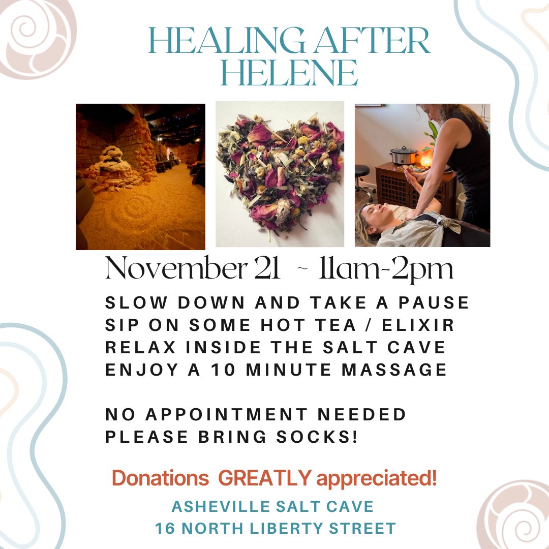 avlsaltcave's tweet photo. We continue to heal WNC ๐ฉต
Suggested donation-$10-35+ to help us support our team. No one turned away for lack of funds.
#asheville #wnc #community #healing #healingjourney #transformativewellness #wellness #ashevillestrong https://t.co/NU0HvgIMHq