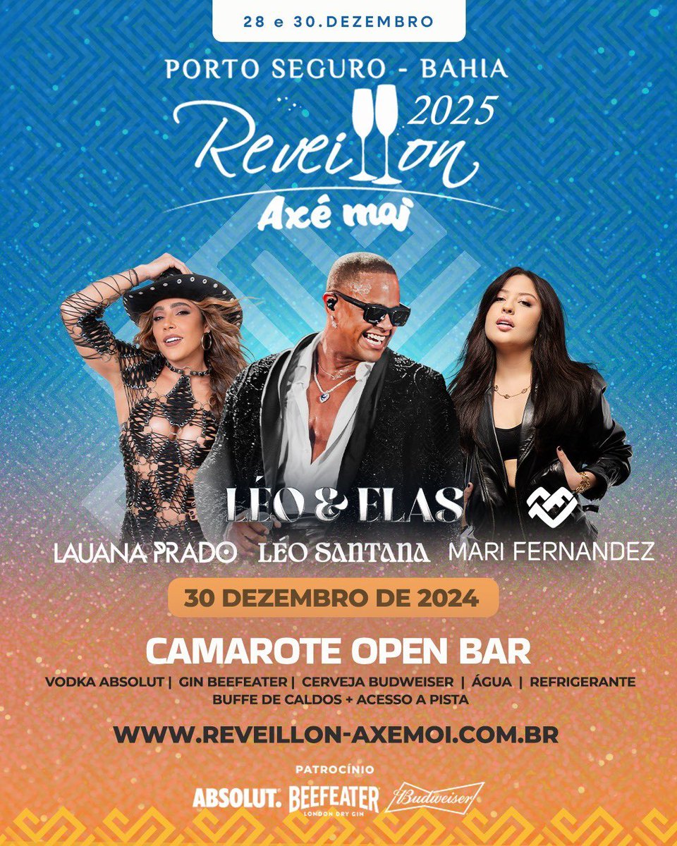 AxeMoiOficial's tweet photo. Prepare-se para uma experiência única no Reveillon Axé Moi 2025!
Alegria, gente bonita e duas noites inesquecíveis aguardam por você!
Garanta seu passaporte através do link da Bio!
#ivete #tomate #leosantana #bahia #axemoi #xanddy #marifernandez #LauanaPrado https://t.co/TbSIOSz67l