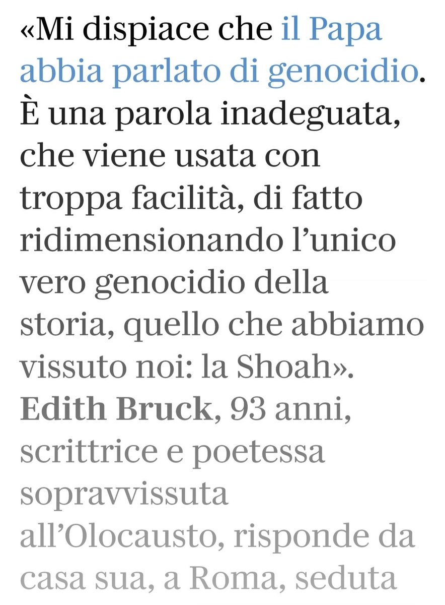 maurizioacerbo's tweet photo. Rivendico il diritto di dichiarare che Edith Bruck, come Liliana Segre, ha torto. Non è vero che quello ebraico è stato l'unico #genocidio della storia. Quella del colonialismo occidentale è storia di genocidi. Dispiace che non uniscano la loro voce a quella di tanti ebrei per la pace. 
#papafrancesco #stopgenocidio #Gaza
#edithbruck