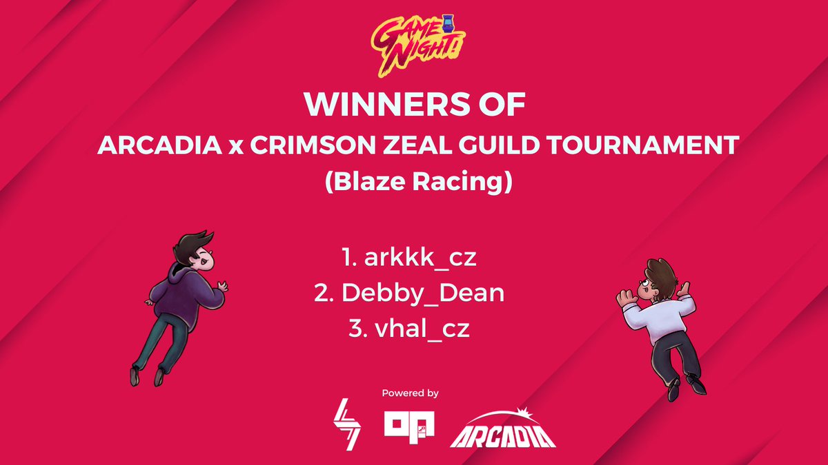 Here are the winners of the Arcadia X <a href="/crimsonzealgg/">Crimson Zeal</a>  Game Night!

1. arkkk_cz
2. Debby_Dean
3. vhal_cz

If you didn't win this this time, don't worry because we got another game night coming up this week with a new partner!