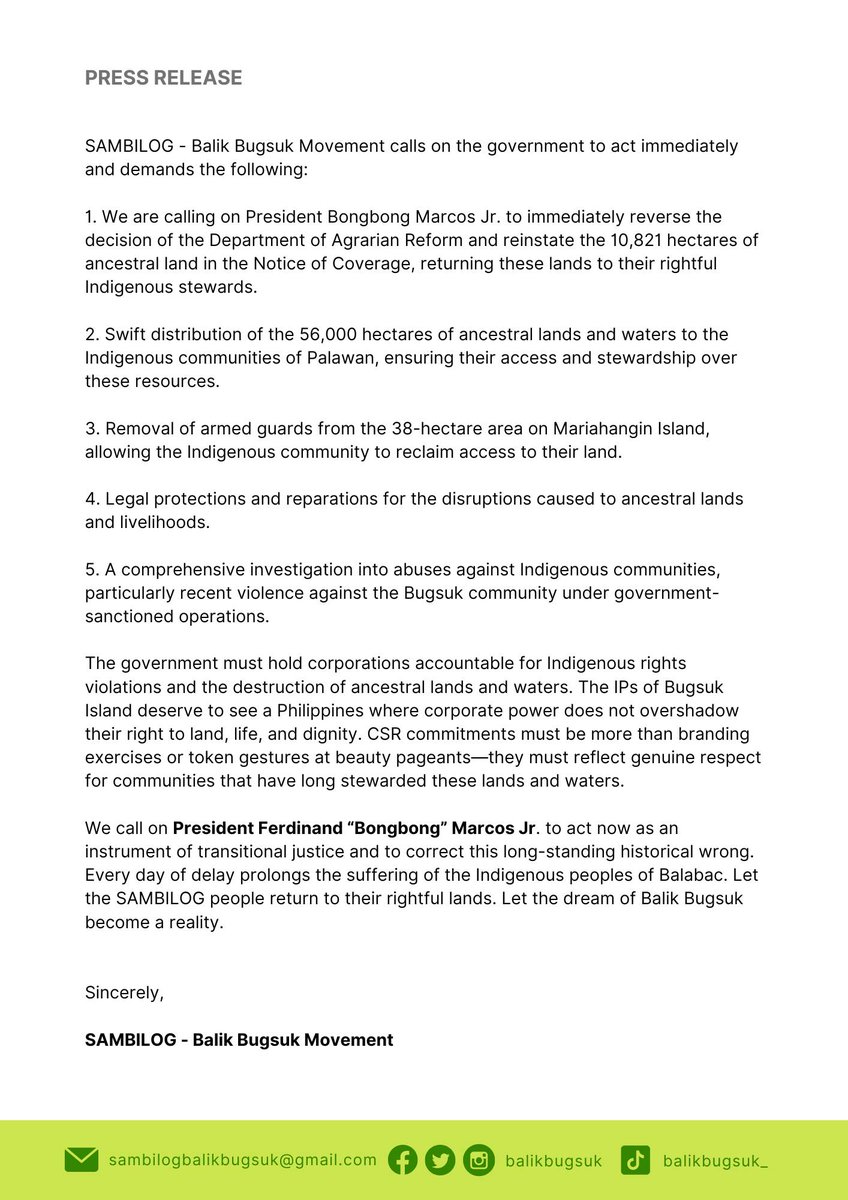 The recent announcement of a #MissUniverse2024  crown created by Jewelmer Corporation has sparked outrage among the Indigenous Peoples of Palawan, Philippines. Find more info about the deal linked to this case recorded in the Land Matrix database here: landmatrix.org/deal/9829/loca…